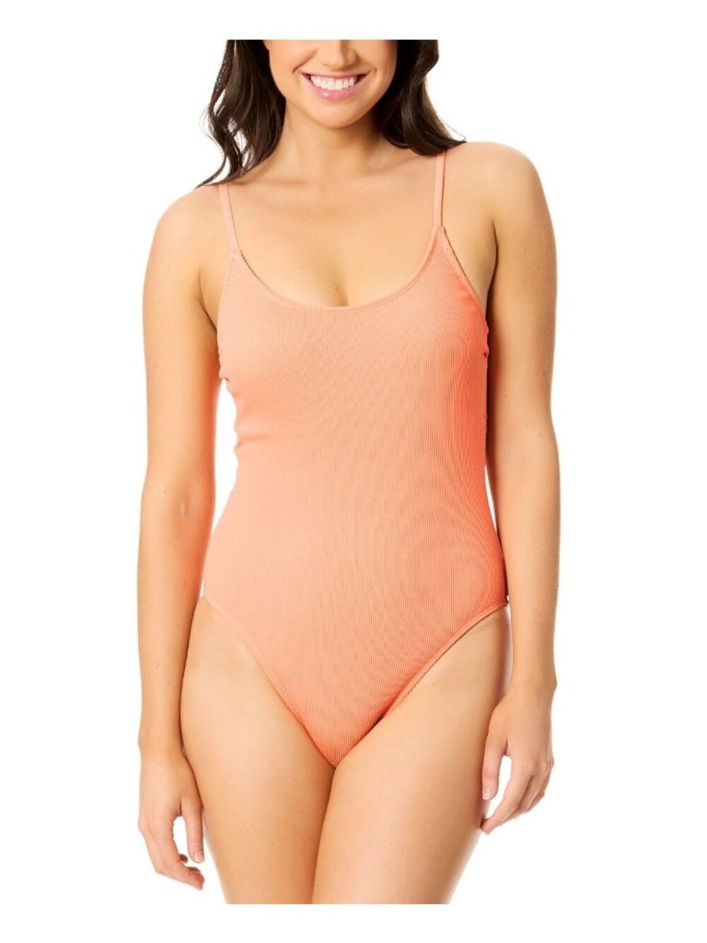 Salt + Cove Juniors' Ribbed Metallic One-Piece Swimsuit, Peach Luster, Sz. XS